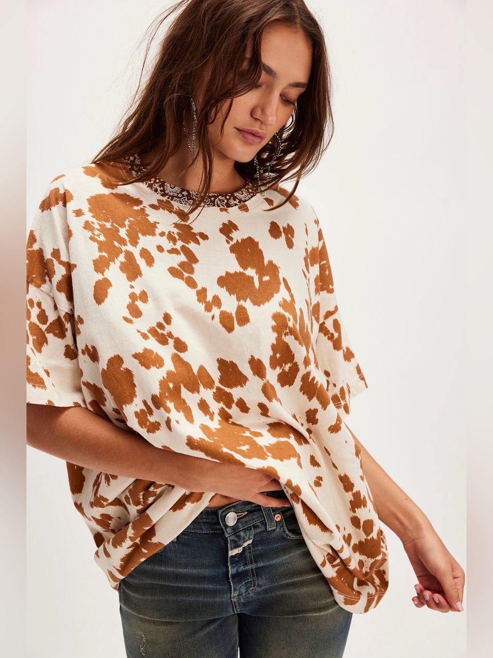Free People Rowdy Ringer Tee / Cowprint Boyfriend Tee